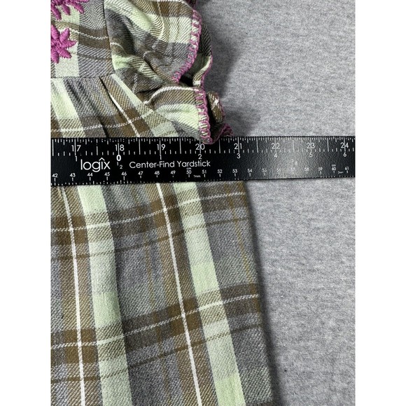 Sister Mary Embroidered Paloma Shift Dress Cotton Plaid Floral Flutter Sleeve S - Picture 6 of 7